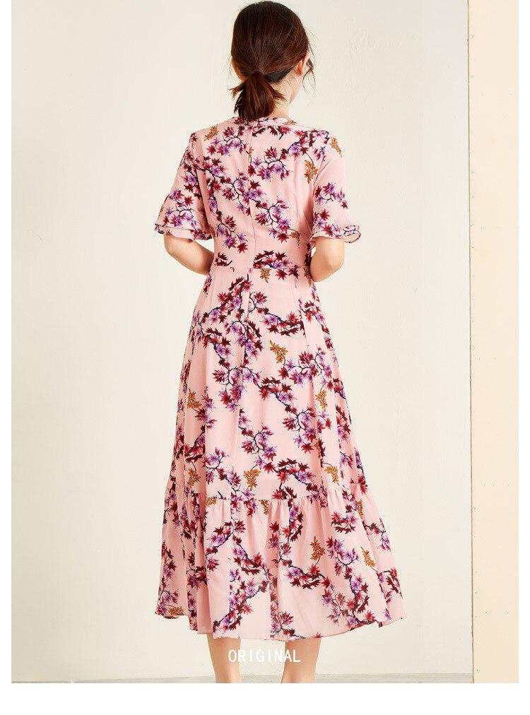 V Neck Ruffles Short Sleeves Printed Casual  Dresses Mssaz Desses