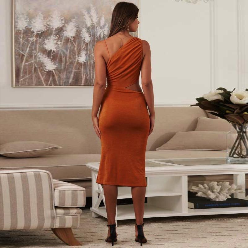 Solid Hollow Out One Shoulder Bodyocn Dress Mssaz Desses