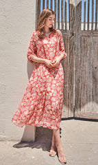 V Neck 3/4 Sleeves Floral Printed Lace Patchwork Holiday Dresses Mssaz Desses