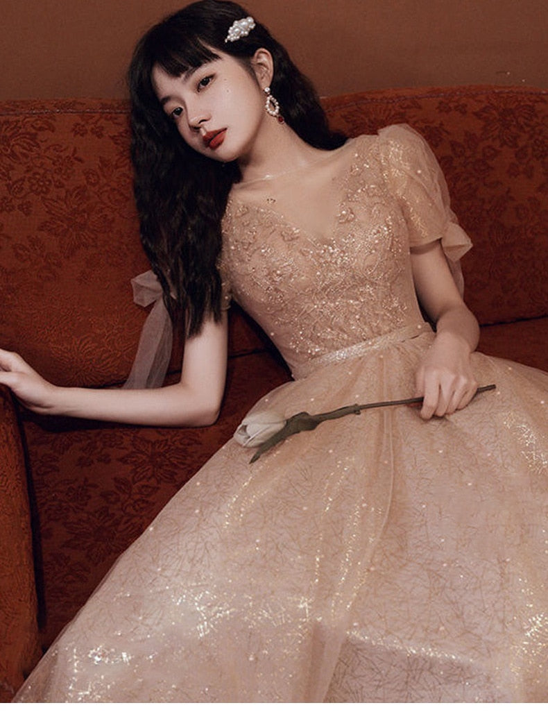 Pearls Beading Tulle Party Dresses Mssaz Desses