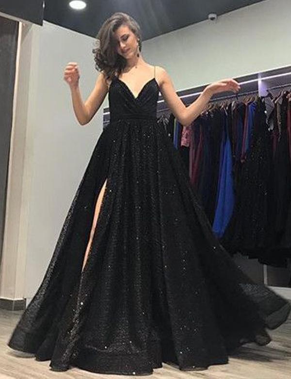 Black V-neck Prom party evening dresses Mssaz Desses