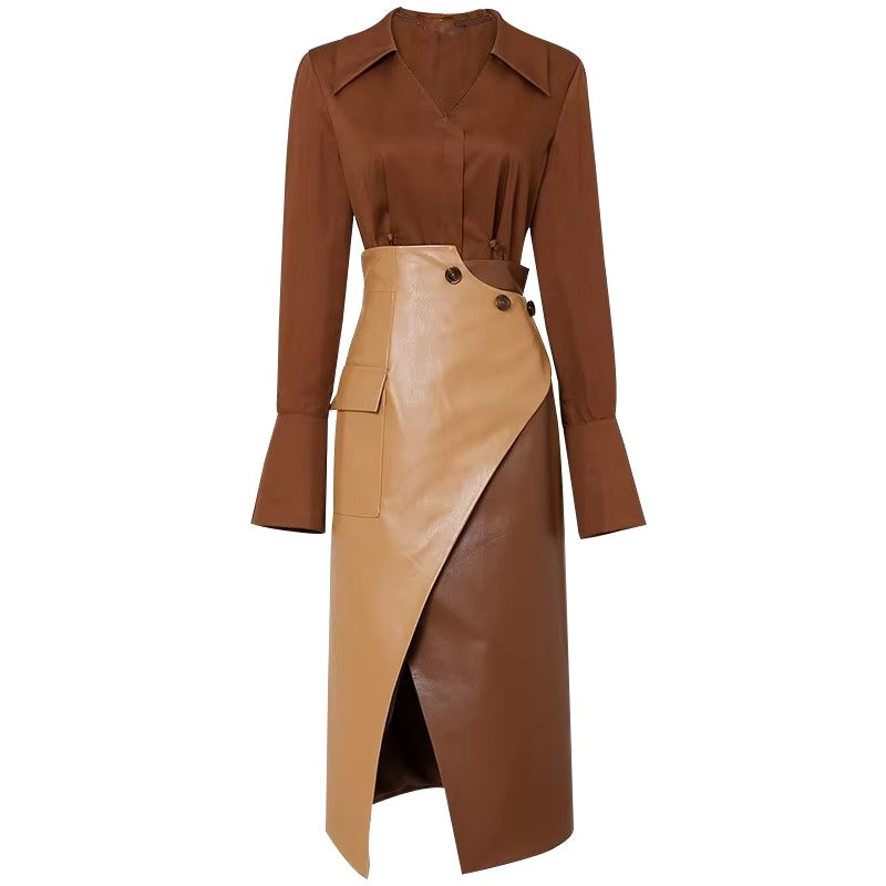 Hidden Breasted Shirt And High Waist Pencil Skirts 2 Pieces Set Mssza
