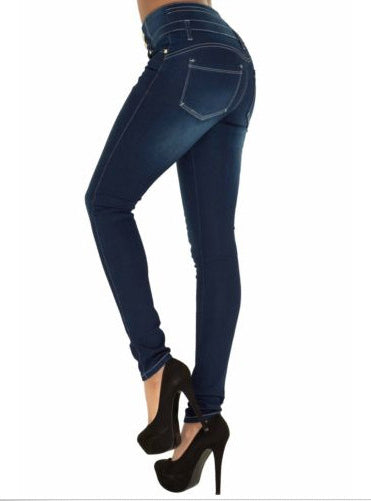 High Button Down and Zip Waist Faded Denim Skinny Scrunch Jeans Mssza