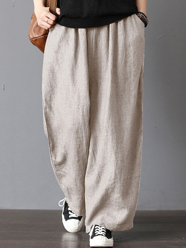 High Elastic Waist Loose Solid Wide Leg Pants Mssza