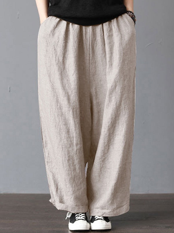 High Elastic Waist Loose Solid Wide Leg Pants Mssza