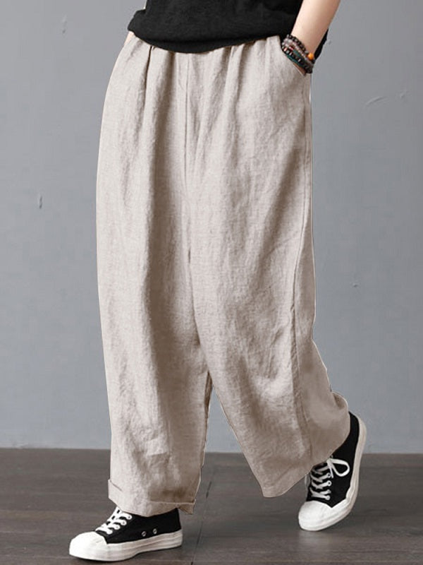 High Elastic Waist Loose Solid Wide Leg Pants Mssza