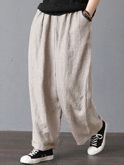 High Elastic Waist Loose Solid Wide Leg Pants Mssza