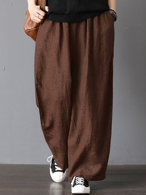 High Elastic Waist Loose Solid Wide Leg Pants Mssza