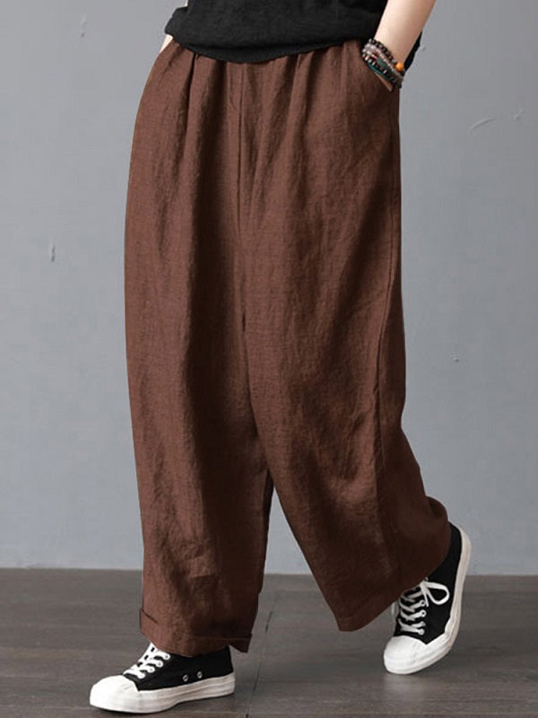 High Elastic Waist Loose Solid Wide Leg Pants Mssza