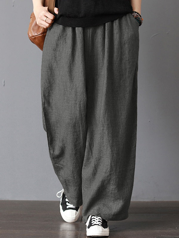High Elastic Waist Loose Solid Wide Leg Pants Mssza