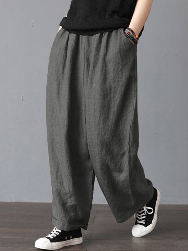 High Elastic Waist Loose Solid Wide Leg Pants Mssza