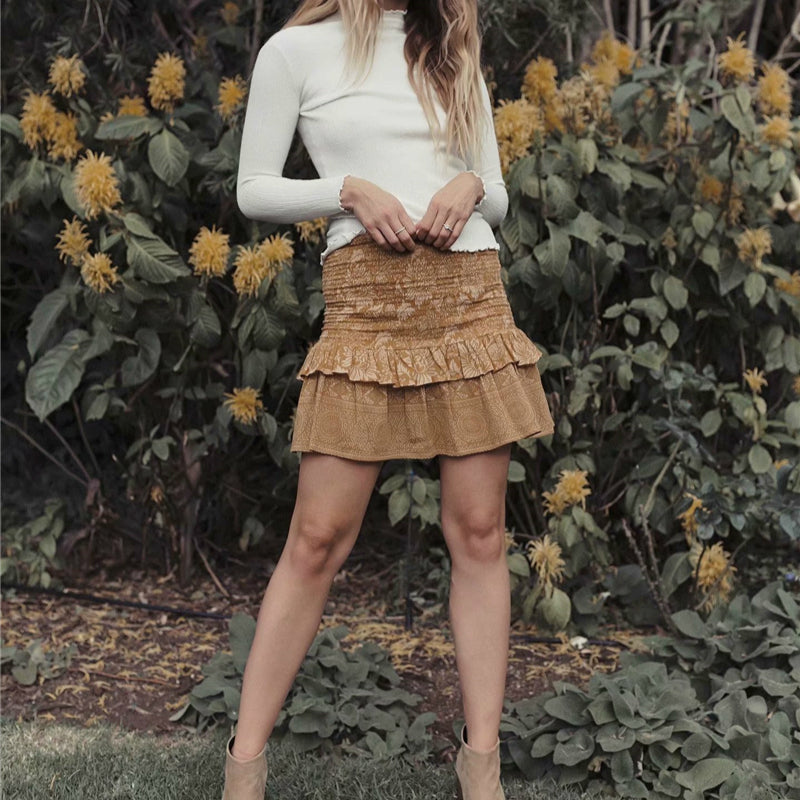 High Elastic Waist Rayon A-Line Boho Short Skirt Mssza