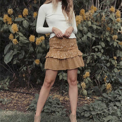 High Elastic Waist Rayon A-Line Boho Short Skirt Mssza