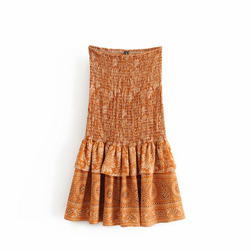 High Elastic Waist Rayon A-Line Boho Short Skirt Mssza