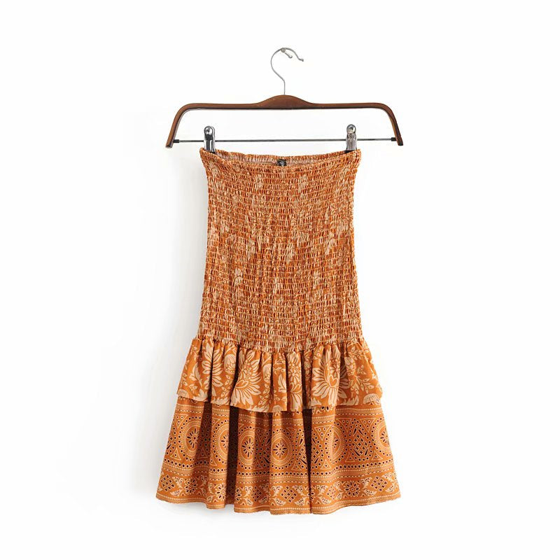 High Elastic Waist Rayon A-Line Boho Short Skirt Mssza