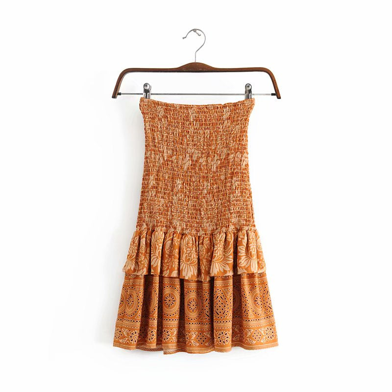 High Elastic Waist Rayon A-Line Boho Short Skirt Mssza