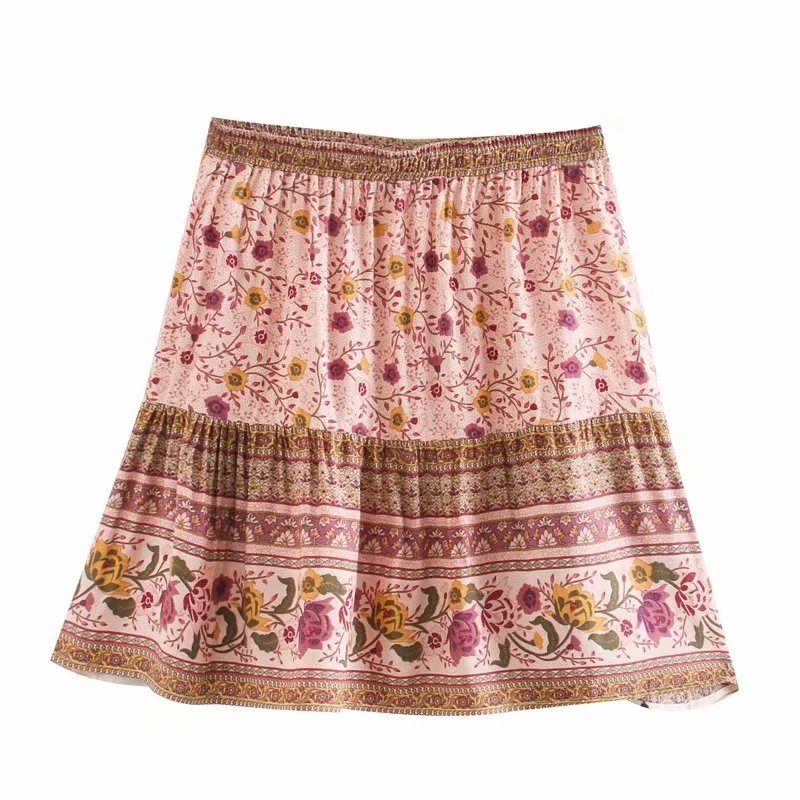 High Elastic Waist rayon A-Line Boho Mini Skirts Mssza