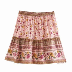 High Elastic Waist rayon A-Line Boho Mini Skirts Mssza