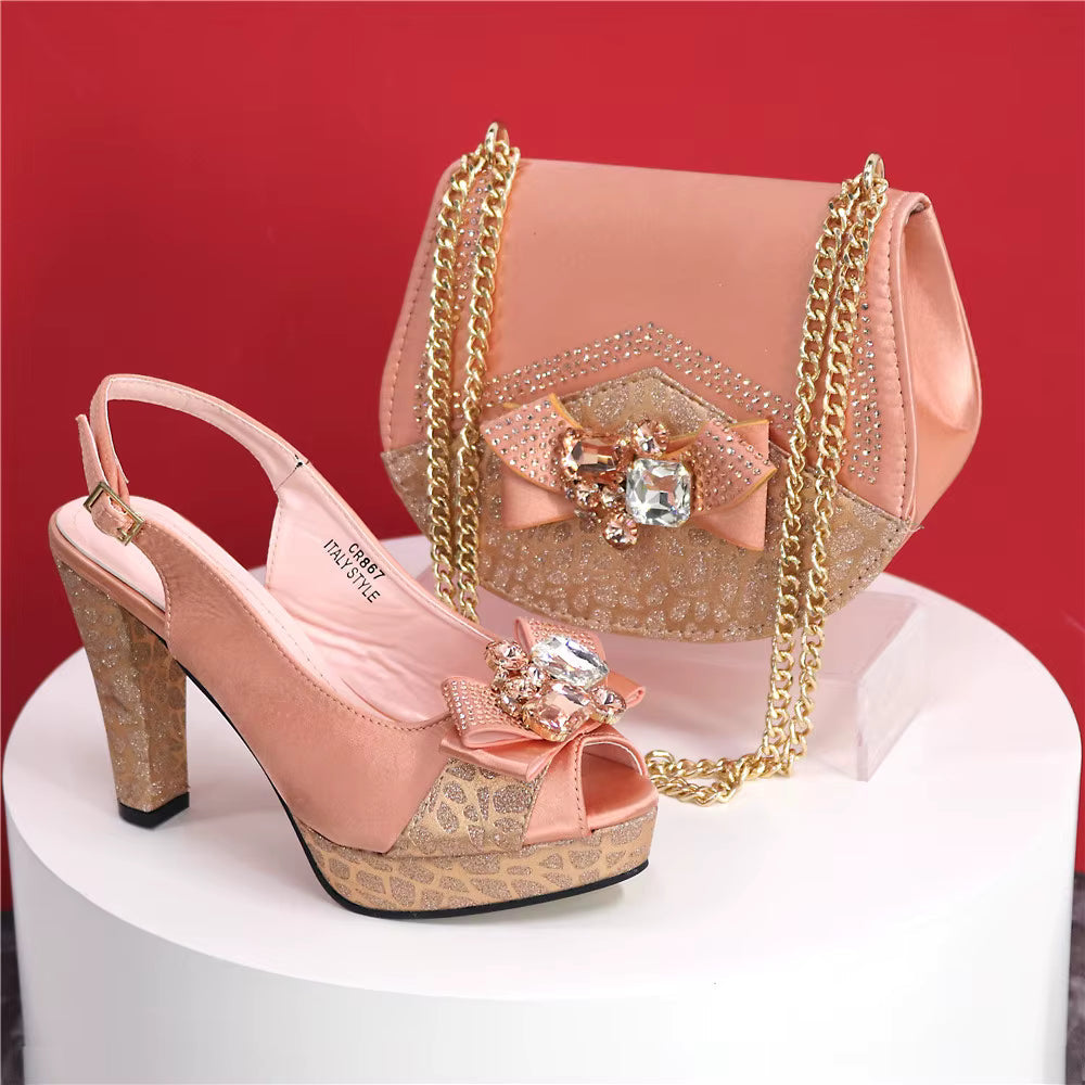 High Heel Wedding Party Bigger Size Design Shoes and Bags Matching Set Mssza