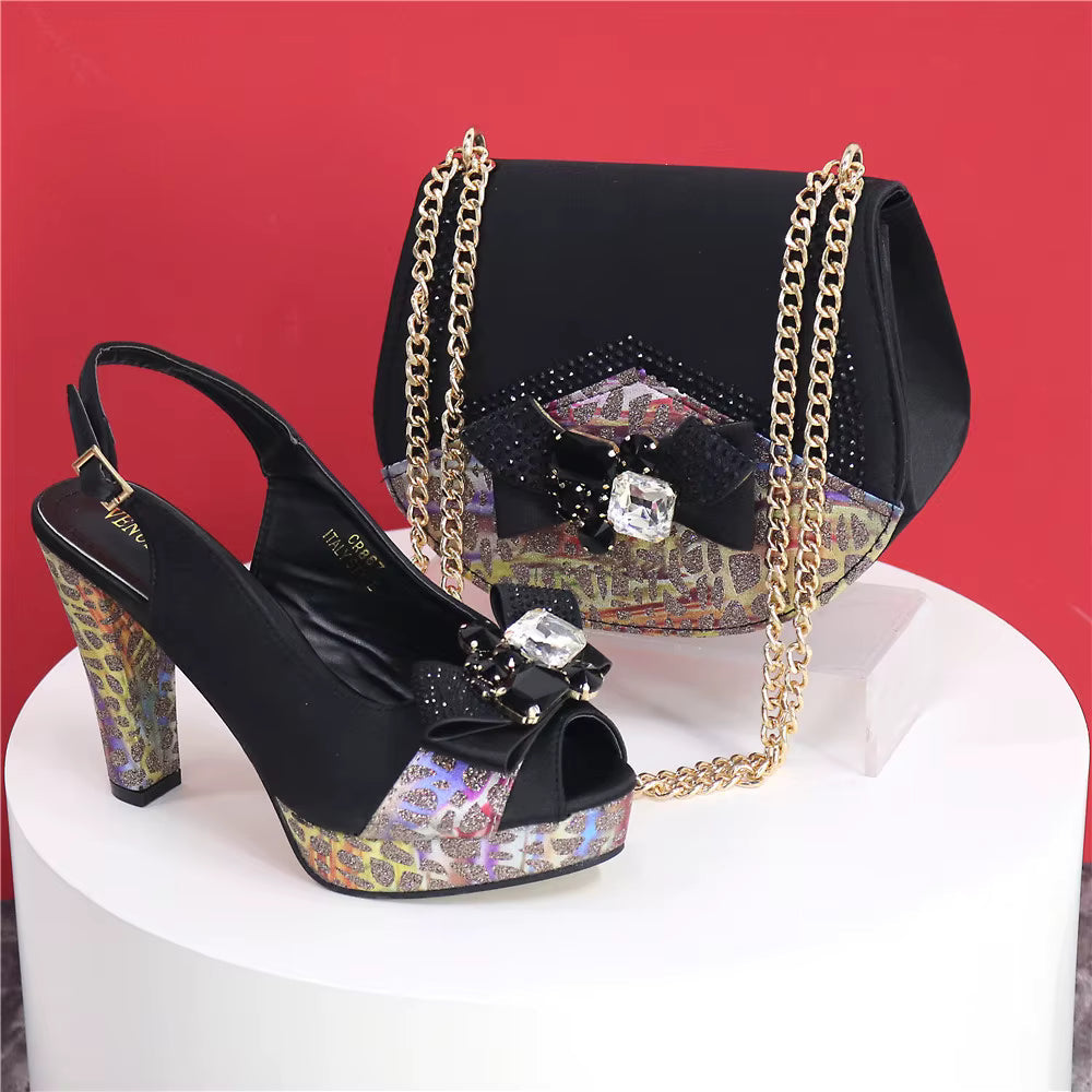 High Heel Wedding Party Bigger Size Design Shoes and Bags Matching Set Mssza
