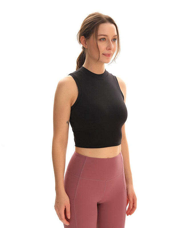High-Neck Plain Gym Fitness Sport Crop Tops Mssza