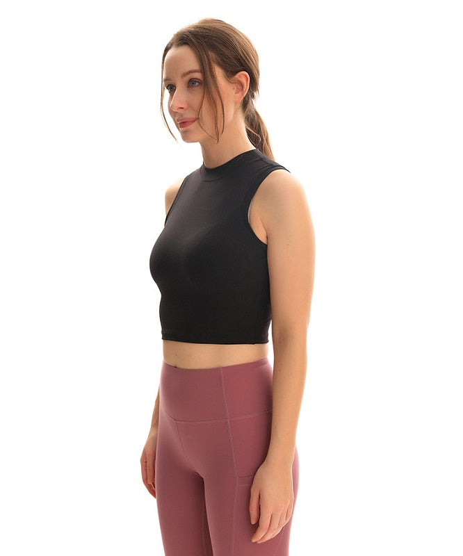 High-Neck Plain Gym Fitness Sport Crop Tops Mssza