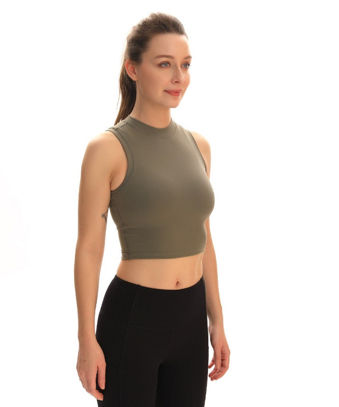 High-Neck Plain Gym Fitness Sport Crop Tops Mssza