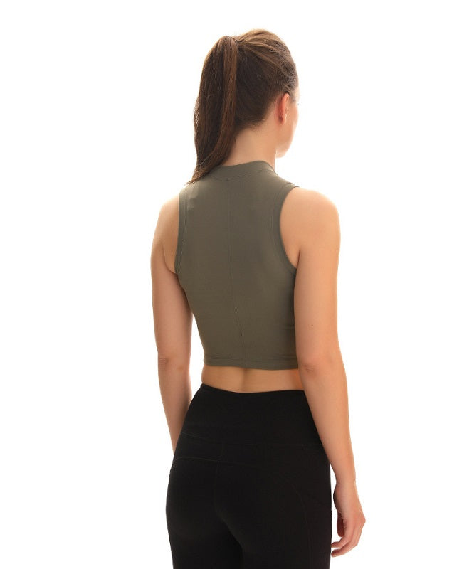 High-Neck Plain Gym Fitness Sport Crop Tops Mssza