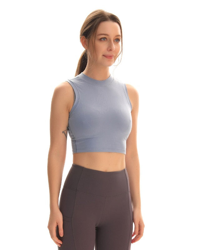 High-Neck Plain Gym Fitness Sport Crop Tops Mssza