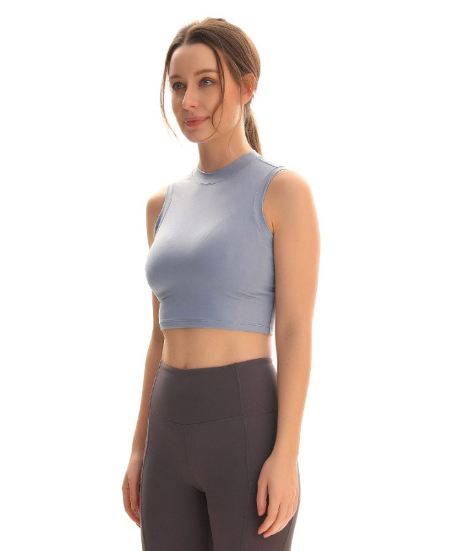 High-Neck Plain Gym Fitness Sport Crop Tops Mssza