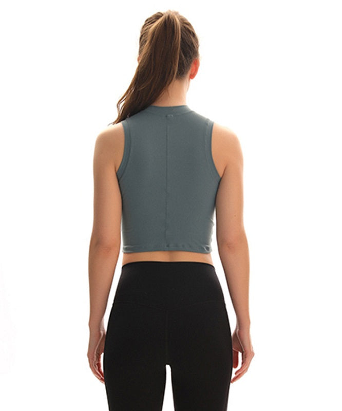 High-Neck Plain Gym Fitness Sport Crop Tops Mssza