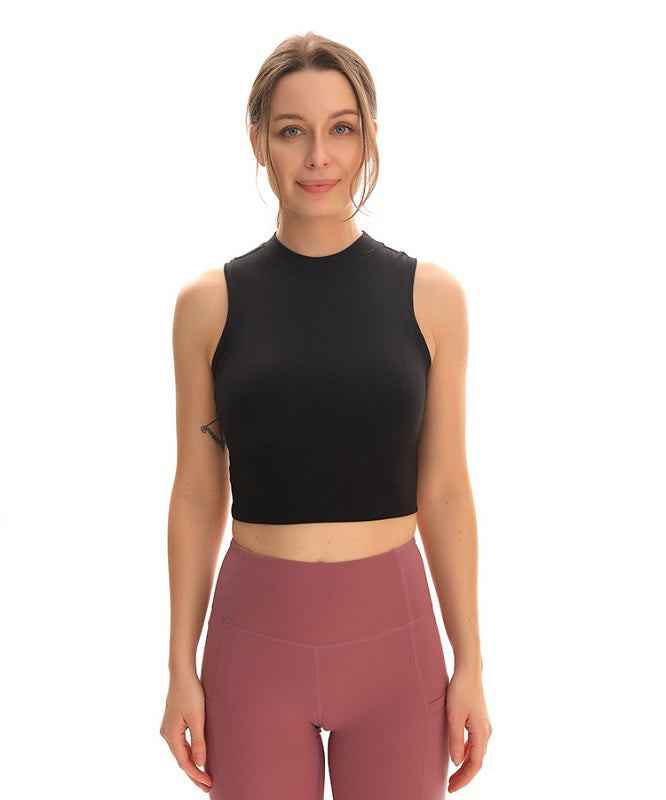 High-Neck Plain Gym Fitness Sport Crop Tops Mssza