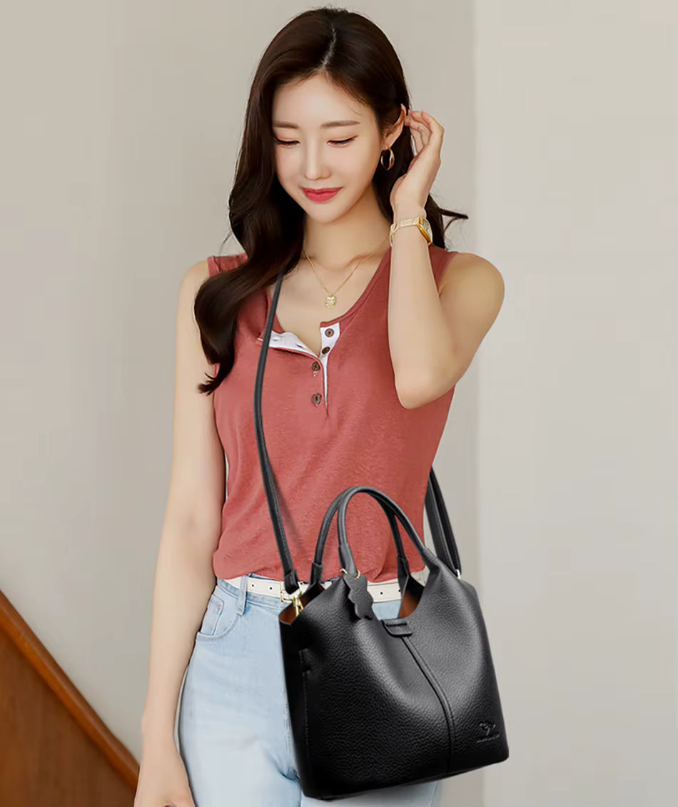 Soft Leather Interior Slot Pocket Luxury Large Capacity Bucket Handbag Mssza