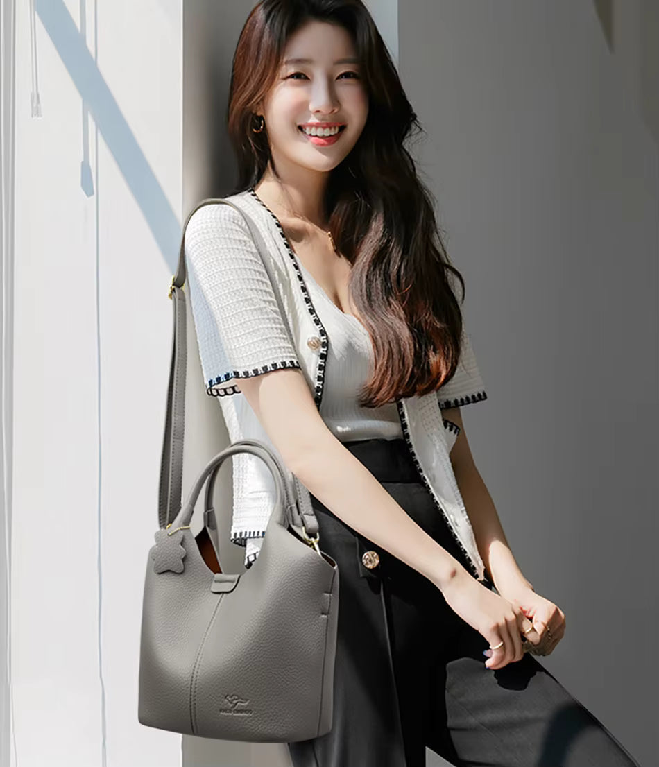 Soft Leather Interior Slot Pocket Luxury Large Capacity Bucket Handbag Mssza