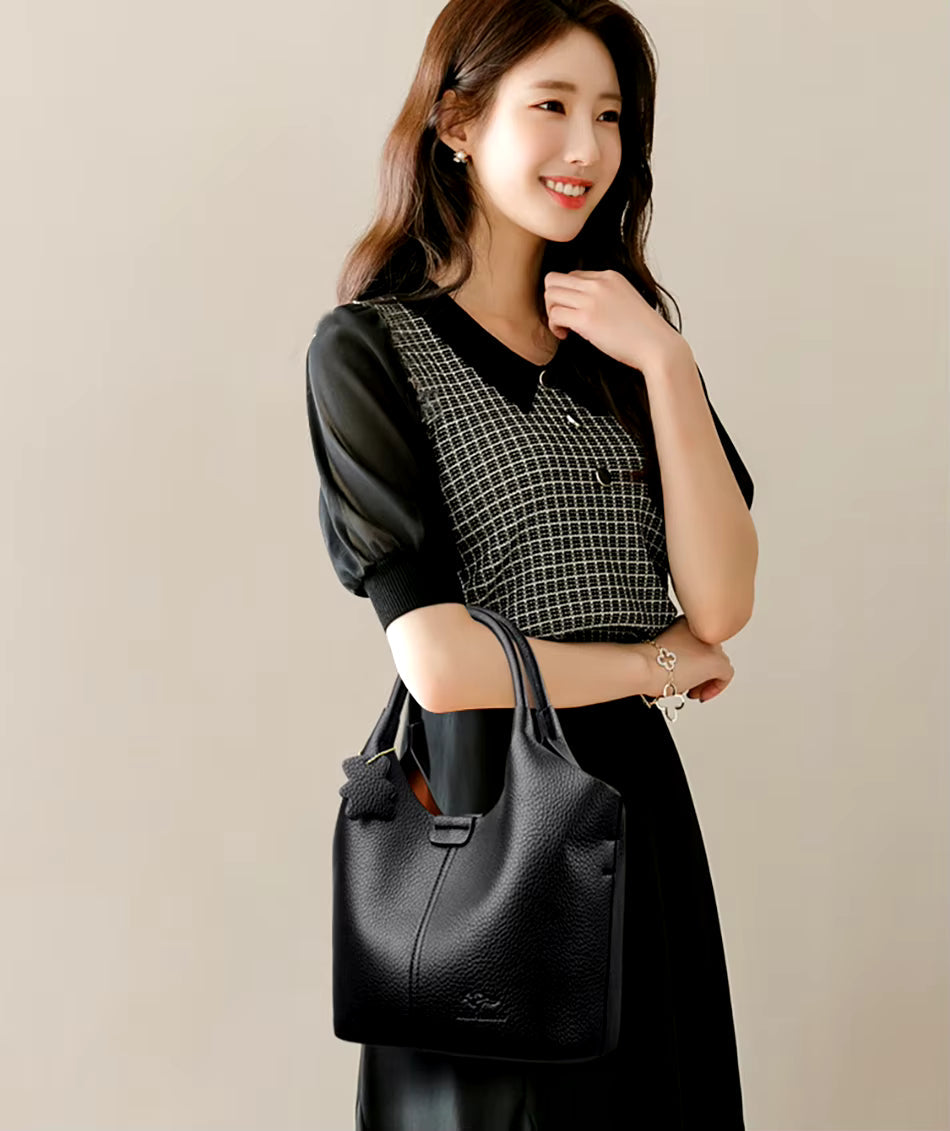 Soft Leather Interior Slot Pocket Luxury Large Capacity Bucket Handbag Mssza