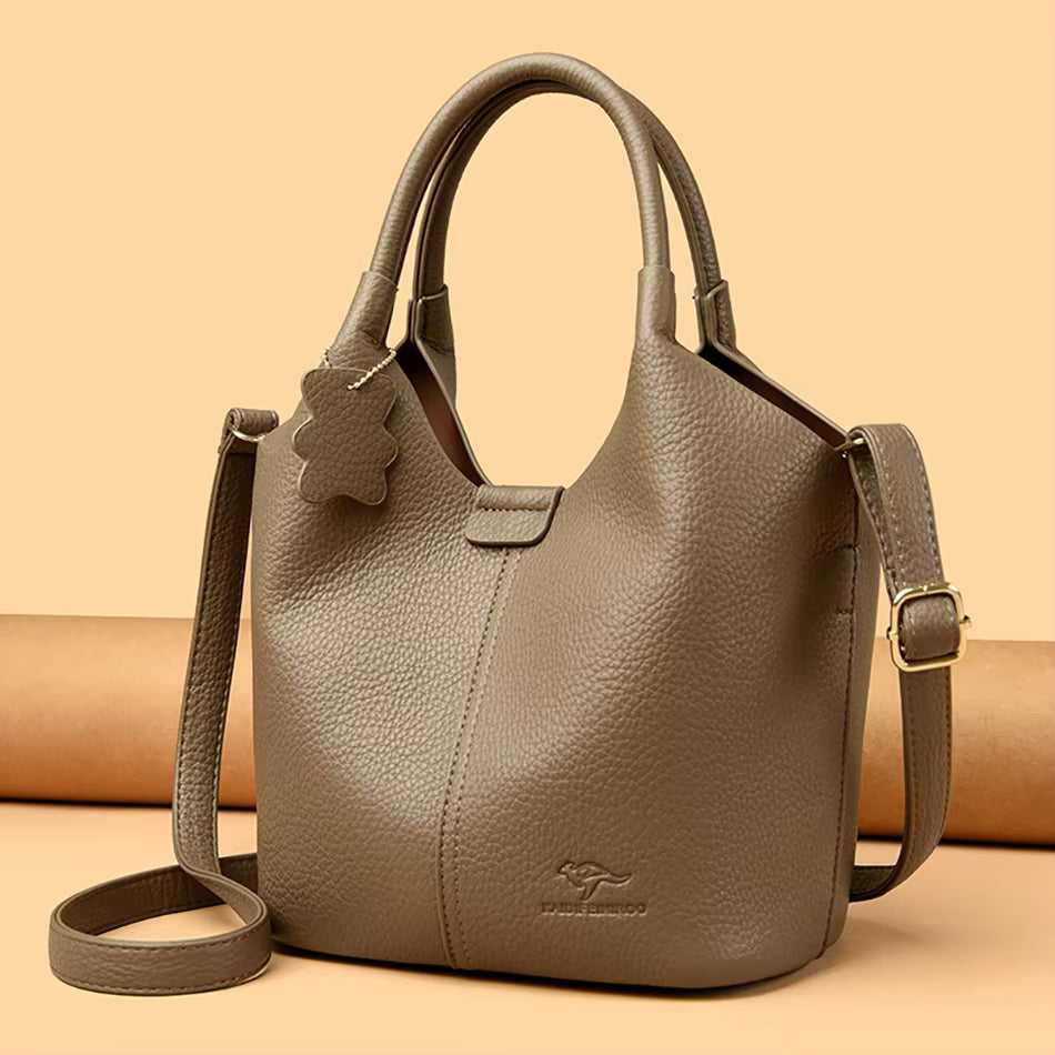 Soft Leather Interior Slot Pocket Luxury Large Capacity Bucket Handbag Mssza