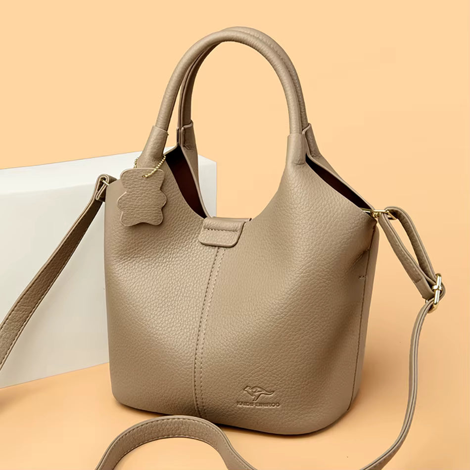 Soft Leather Interior Slot Pocket Luxury Large Capacity Bucket Handbag Mssza