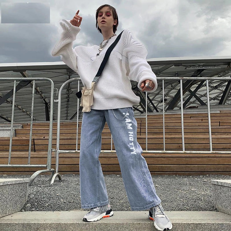 High Street Pocket Denim Jeans Vintage Straight Pants Mssza