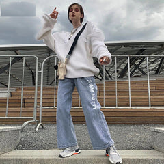 High Street Pocket Denim Jeans Vintage Straight Pants Mssza