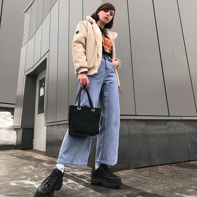 High Street Pocket Denim Jeans Vintage Straight Pants Mssza