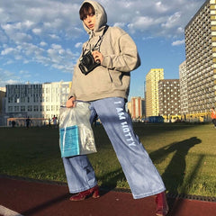 High Street Pocket Denim Jeans Vintage Straight Pants Mssza