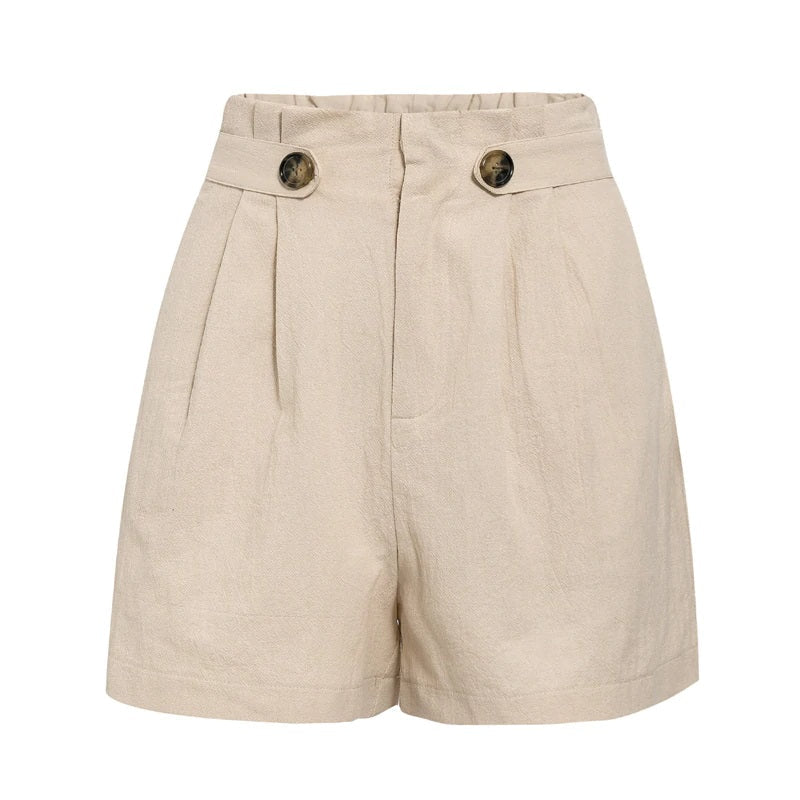 High Waist Button Cotton Shorts Mssza