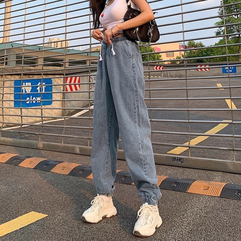 High Waist Casual Cargo Cotton Streetwear Denim Pants Mssza