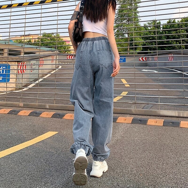 High Waist Casual Cargo Cotton Streetwear Denim Pants Mssza