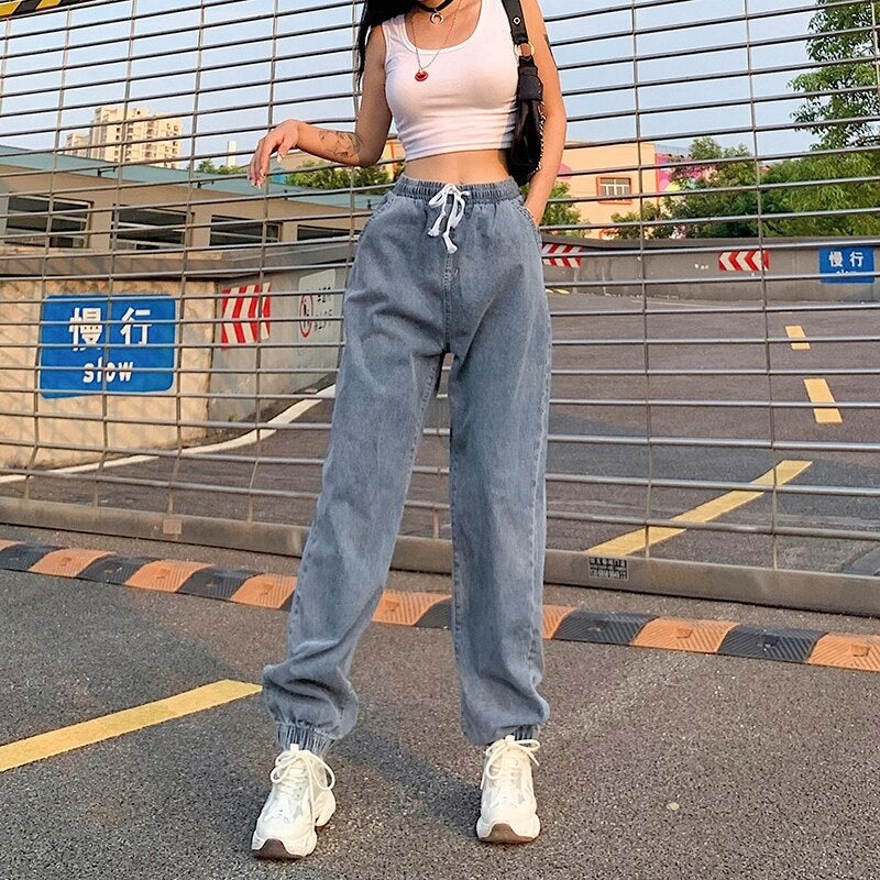 High Waist Casual Cargo Cotton Streetwear Denim Pants Mssza
