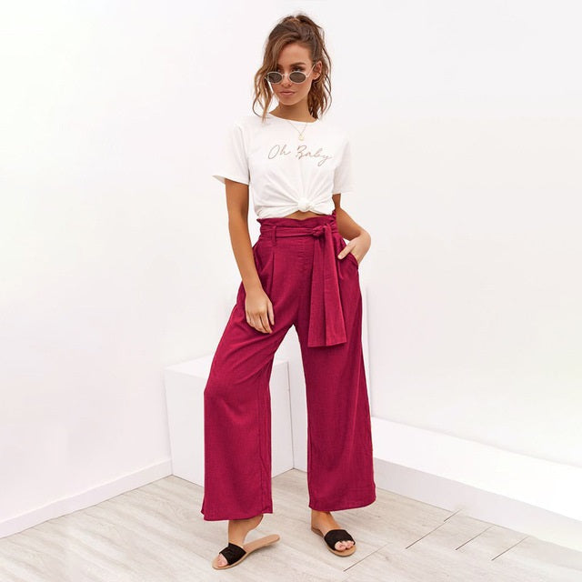 High Waist Casual Cotton Linen Pants Mssza