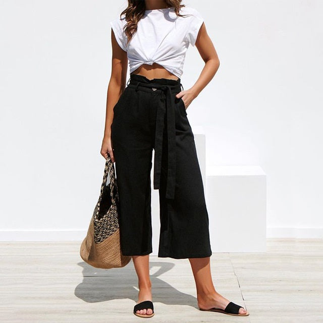 High Waist Casual Cotton Linen Pants Mssza