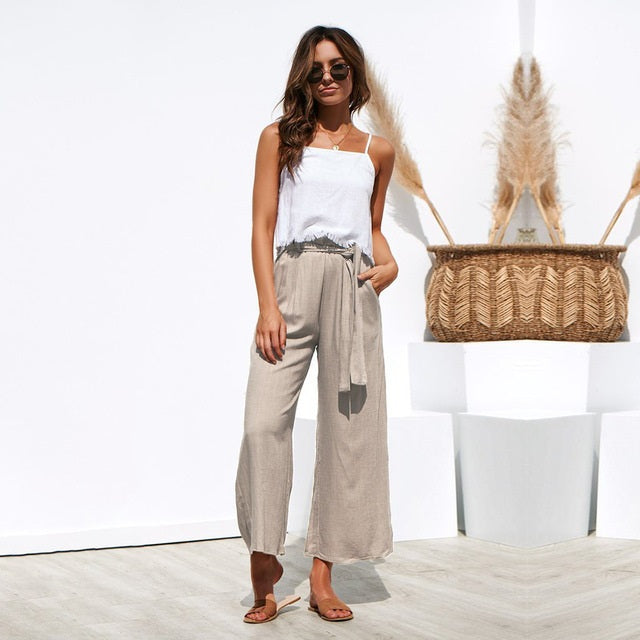 High Waist Casual Cotton Linen Pants Mssza