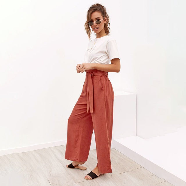 High Waist Casual Cotton Linen Pants Mssza
