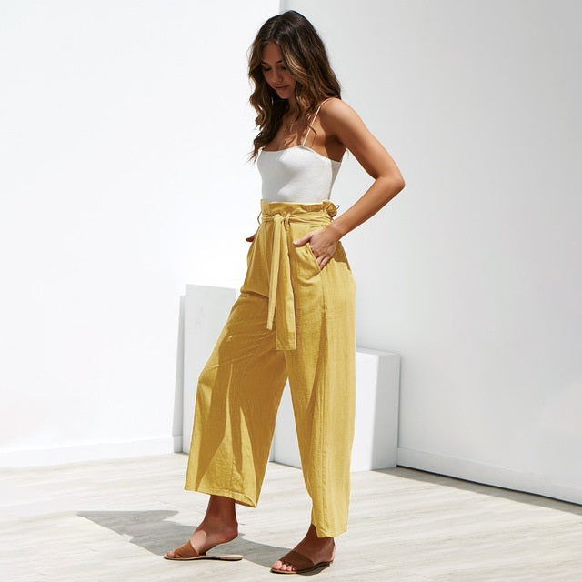 High Waist Casual Cotton Linen Pants Mssza